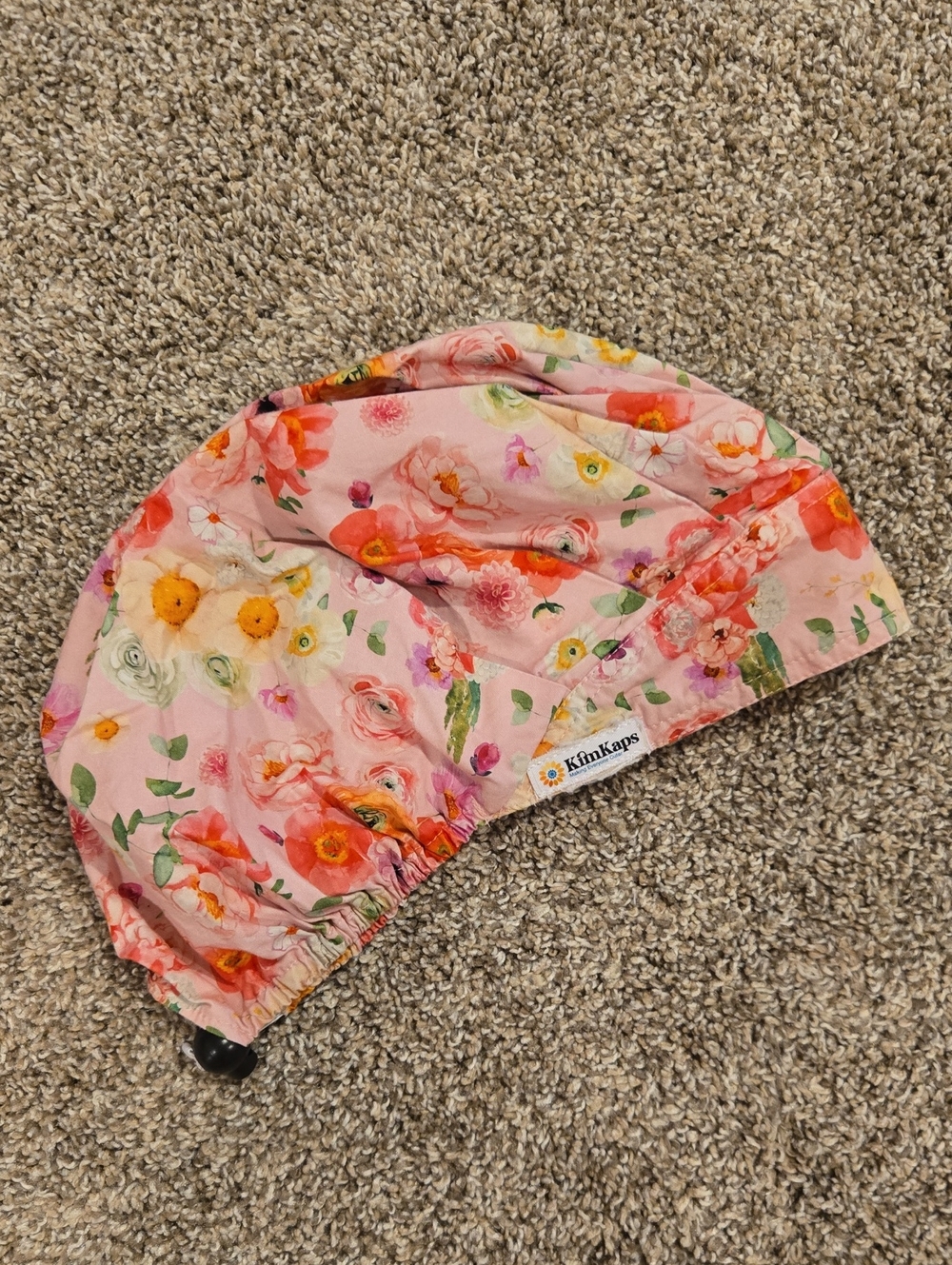 Pink Floral Scrub Cap with Adjustable Back